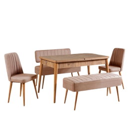Hanah Home 0900 - 4 Conjunto Mesa y Sillas Extensible Pino Atlántico y Piedra Terciopelo